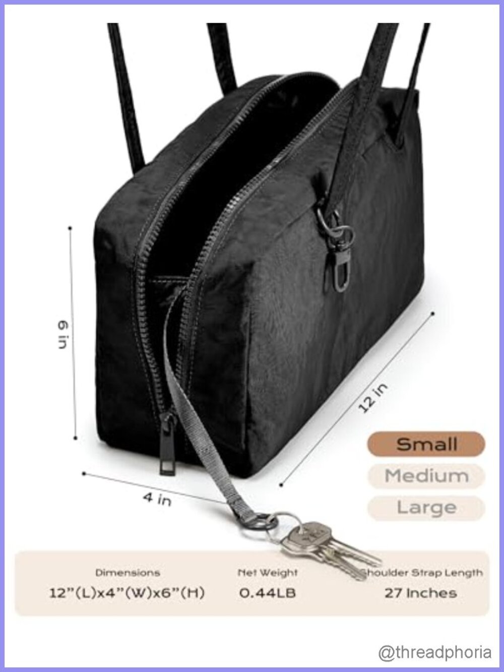 Lightweight Nylon Bowler Shoulder Tote Bag with East-West Silhouette - Picture 3 of 6